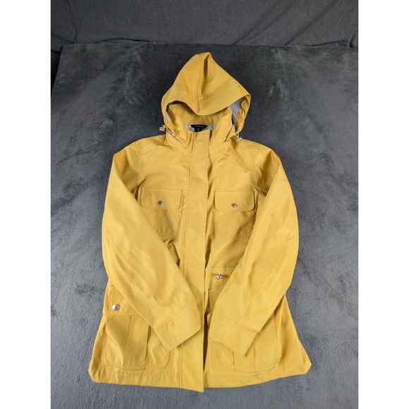 Lands' End Women's Yellow Hooded Rain Jacket Parka Size 10-12 Waterproof Shell - Picture 4 of 12